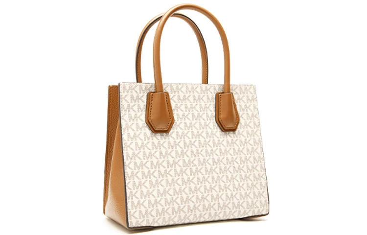 商品[国内直发] Michael Kors|迈克高仕 MK Mercer 经典复古老花满 牛皮织物 风琴包单肩包 中号 女款 香草色,价格¥2646,第4张图片详细描述