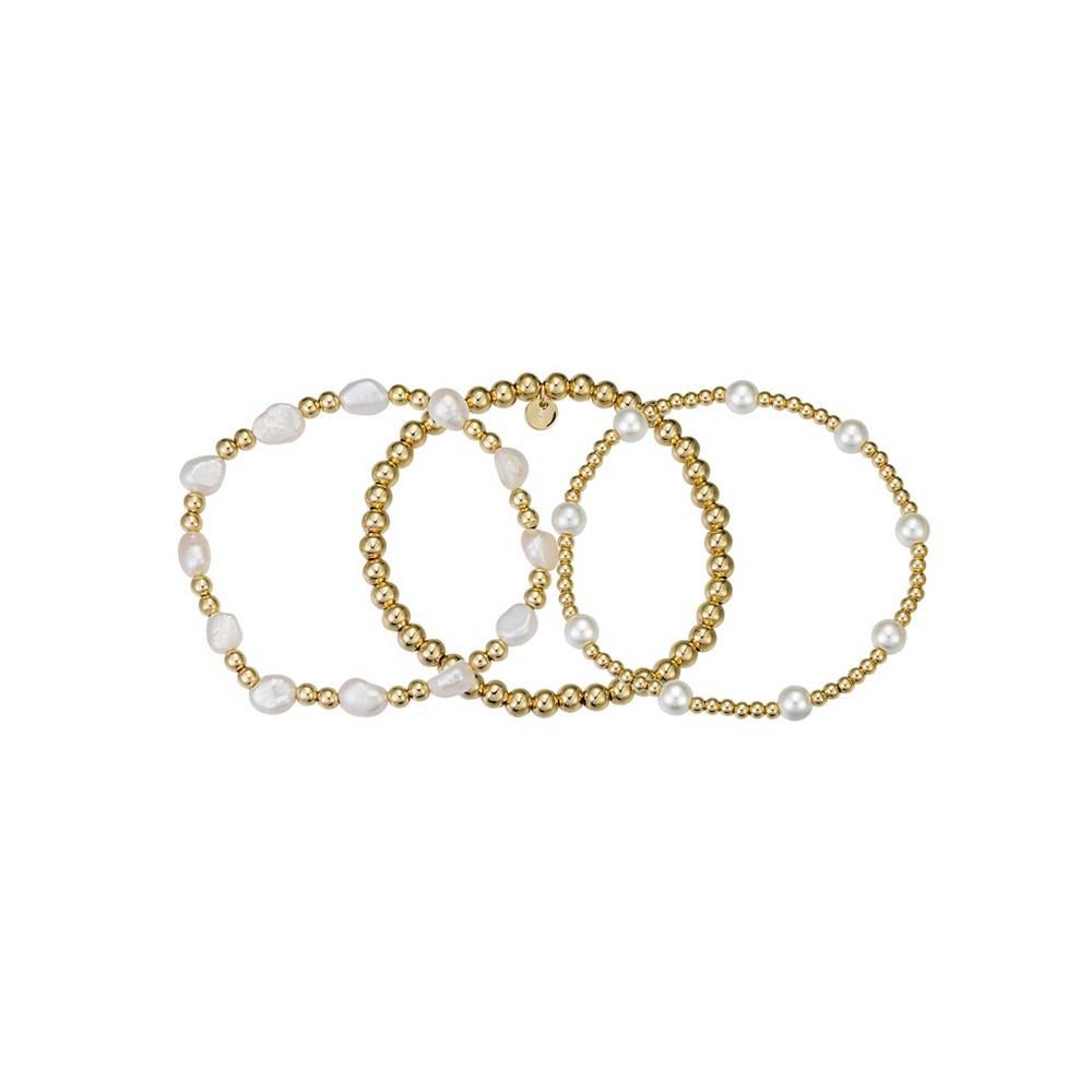 商品Unwritten|14K Gold Flash Plated Brass Fresh Water Imitation Pearl Oval Beaded Stretch Bracelet Trio Set, 3 Piece,价格¥215,第1张图片