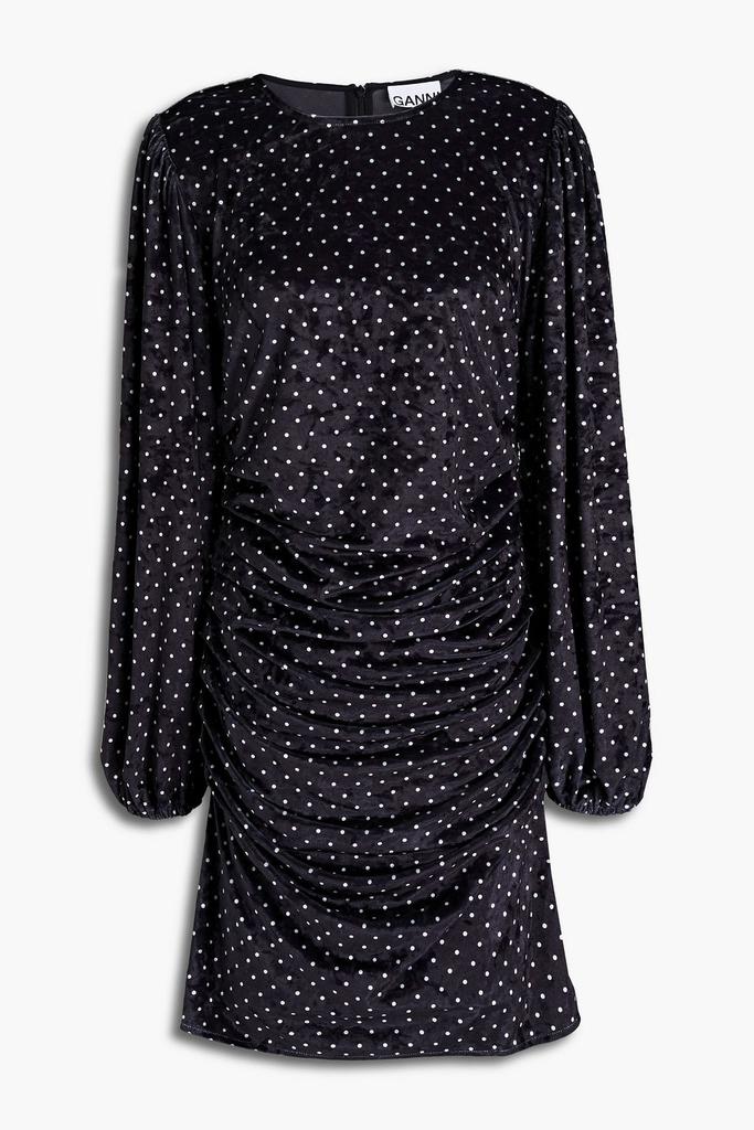 Ruched polka-dot velvet mini dress商品第3张图片规格展示