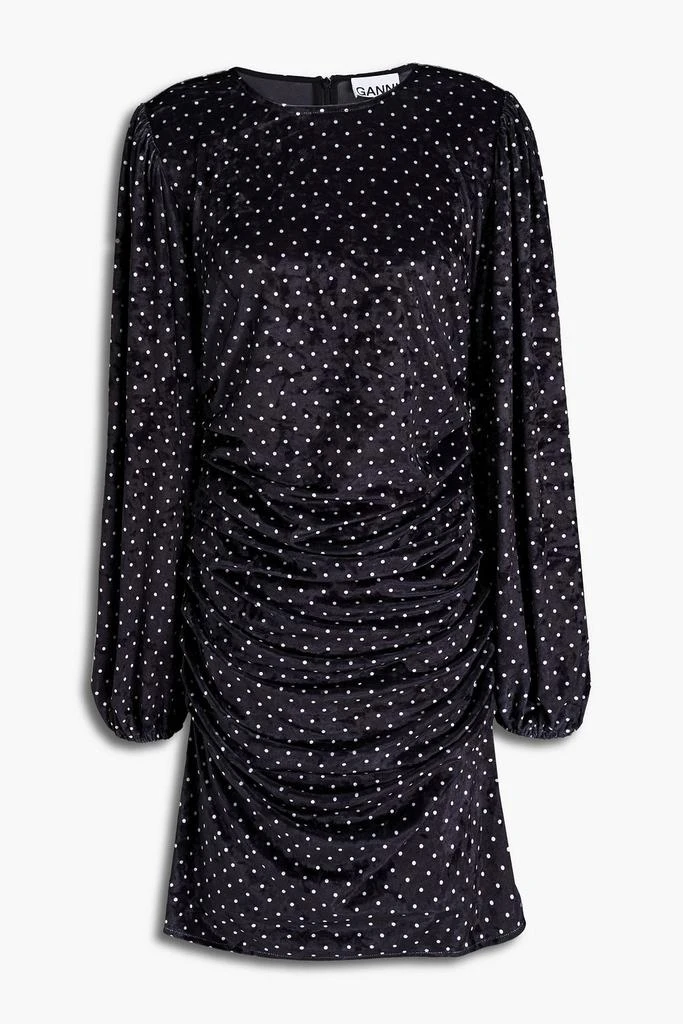 商品Ganni|Ruched polka-dot velvet mini dress,价格¥550,第3张图片详细描述