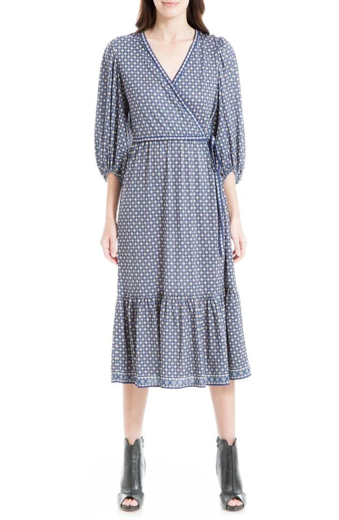 商品MAXSTUDIO|Textured Jersey Short Sleeve Wrap Midi Dress,价格¥189,第1张图片