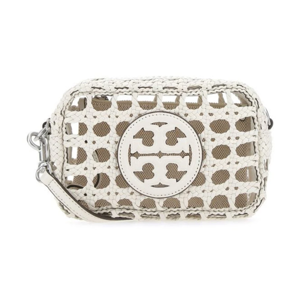 商品[国内直发] Tory Burch|TORY BURCH 女士PERRY系列象牙白双T Logo皮革镂空编织单肩斜挎包 81014-104,价格¥2920,第1张图片