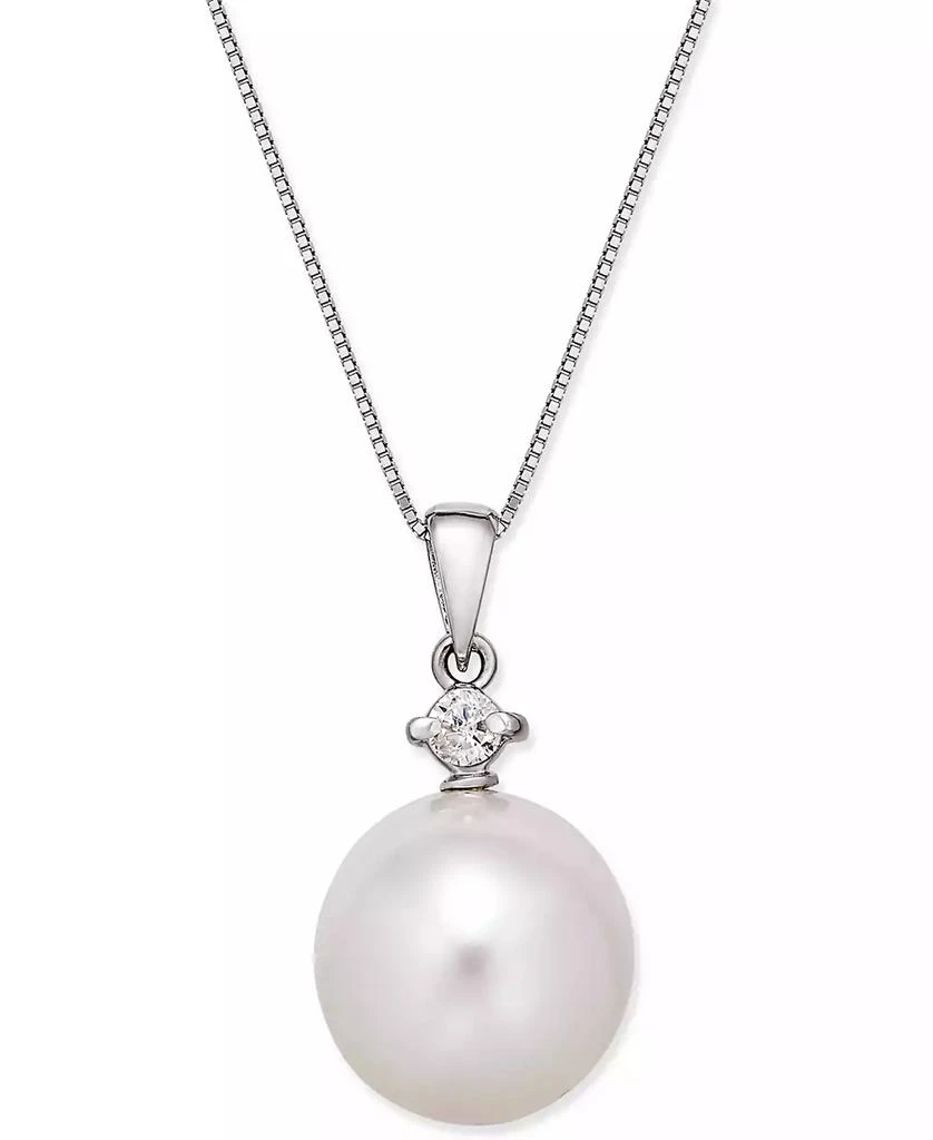 商品Macy's|Cultured White South Sea Pearl (12mm) and Diamond (1/10 ct. t.w.) Pendant Necklace in 14k White Gold,价格¥5385,第1张图片