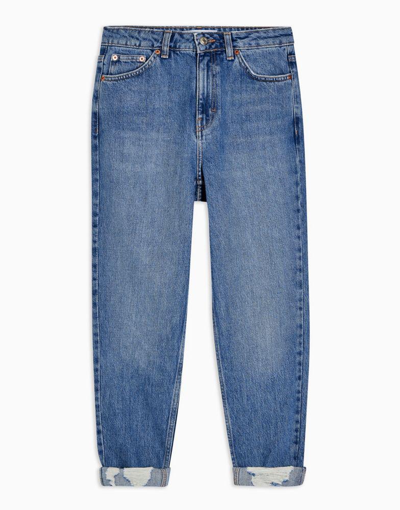 Topshop Tall ripped hem Mom jeans in mid wash商品第4张图片规格展示