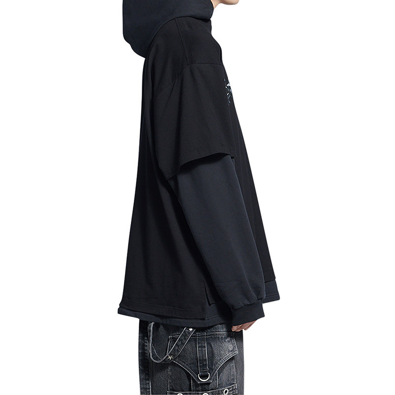 【预售3-7天】Balenciaga/巴黎世家 22年秋冬新款 SLIMP系列 男士黑色纯棉中重抓绒面料双料长袖连帽T恤681029TLVF11069商品第4张图片规格展示