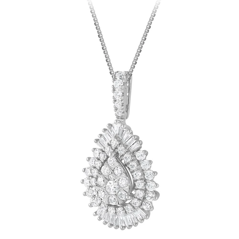 商品Macy's|Diamond Round & Baguette Teardrop Cluster Pendant Necklace (1 ct. t.w.) in 14k White Gold, 16" + 2" extender,价格¥19579,第2张图片详细描述