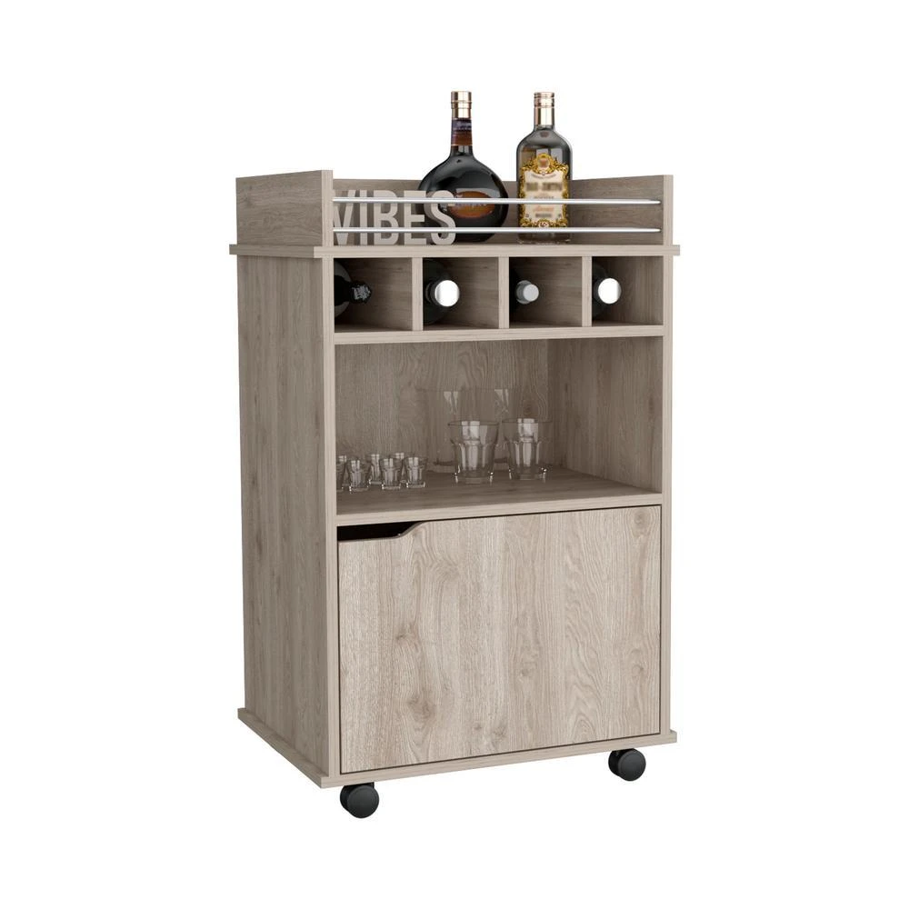 商品Depot E-Shop|35" H Bar Cart with Two Shelves four Wine Cubbies and One Cabinet,Light Pine,价格¥1806,第3张图片详细描述