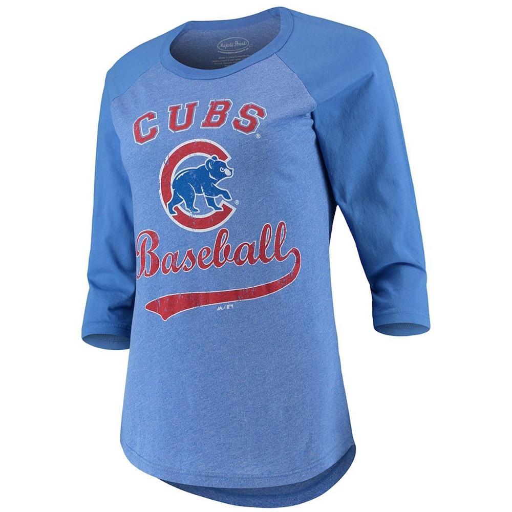 商品Majestic|Women's Royal Chicago Cubs Team Baseball Three-Quarter Raglan Sleeve Tri-Blend T-shirt,价格¥221,第1张图片
