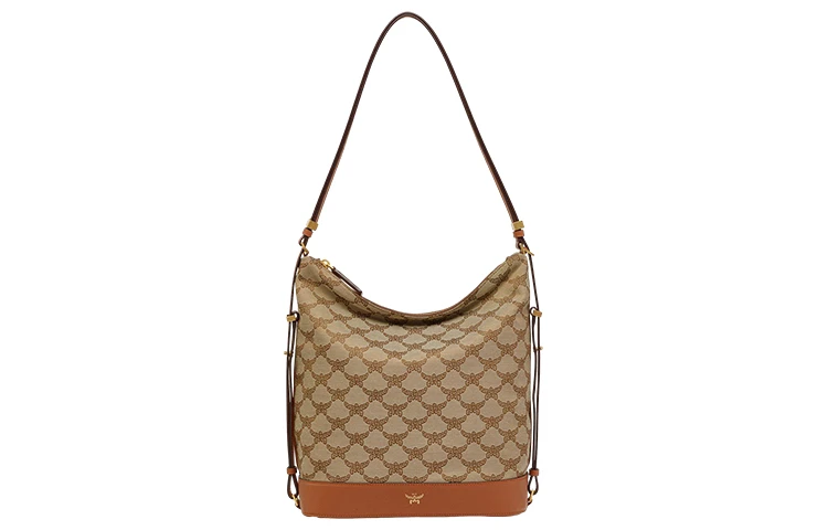 商品[国内直发] MCM|HIMMEL LAURETOSL auretos 经典花纹提花西班牙月桂叶图案 皮革 HOBO包手提单肩包 大号 男女同款情侣款 米色,价格¥3930,第1张图片