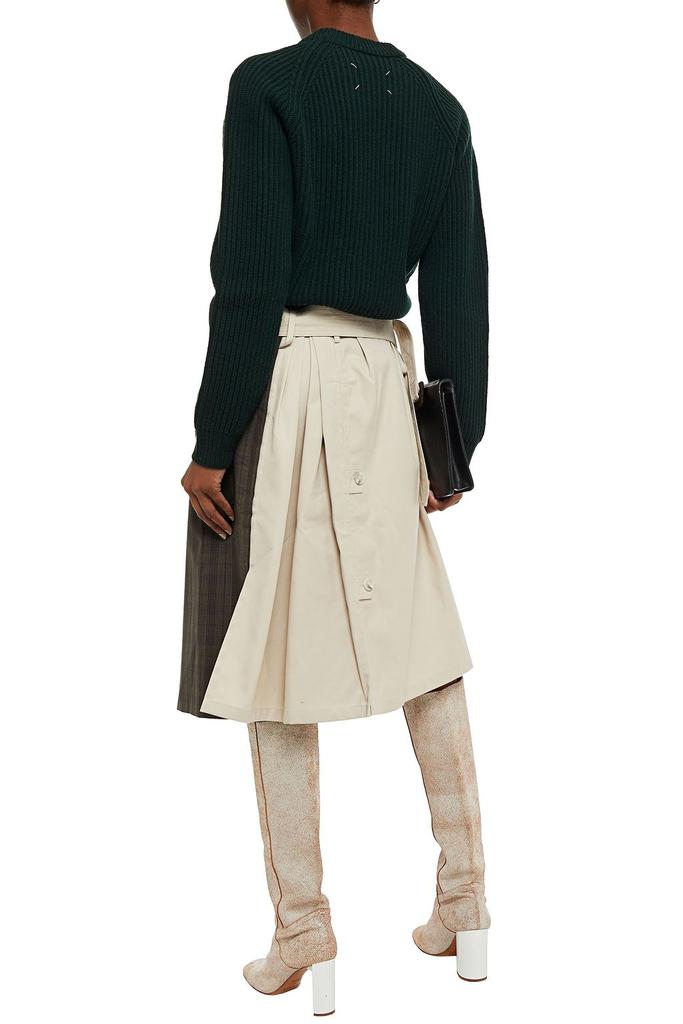 Patchwork-effect belted wool-blend satin-twill and gabardine skirt商品第1张图片规格展示