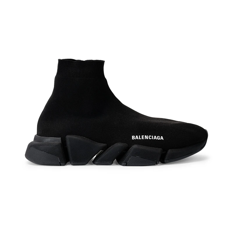 商品Balenciaga|巴黎世家 男黑色聚酯黑底标志印袜子运动鞋2.0,价格¥6363,第1张图片