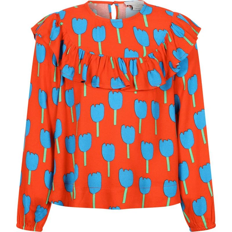 商品Stella McCartney|Tulips print ruffled detailing blouse in red and blue,价格¥862,第1张图片