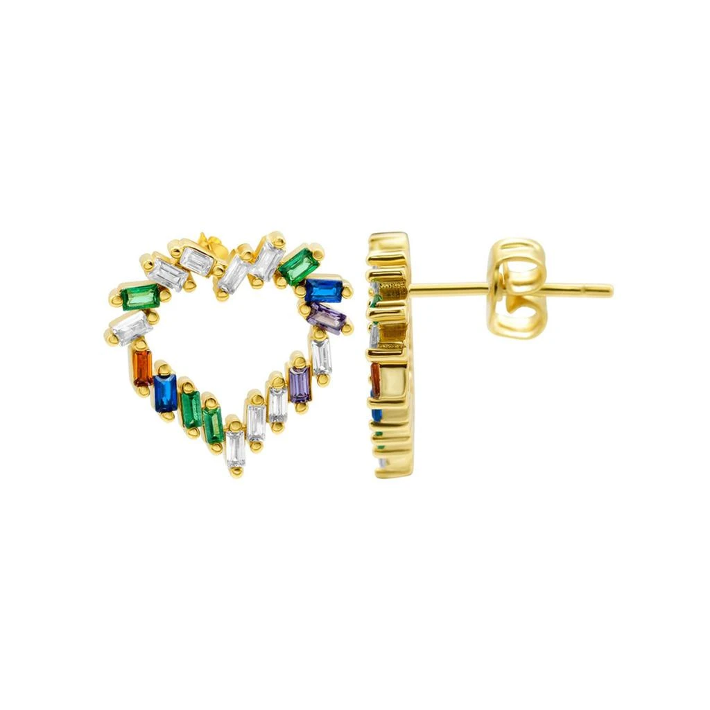 商品ADORNIA|14k Gold Plated Rainbow Baguette Open Heart Studs Earrings,价格¥120,第1张图片