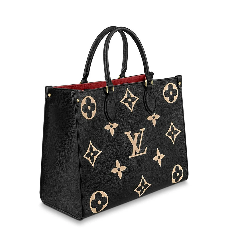 商品Louis Vuitton|【预售3-7天】路易威登经典款ONTHEGO系列女士中号黑色/米白色双色老花压纹粒面皮革单肩手提托特包M45495,价格¥24115,第4张图片详细描述