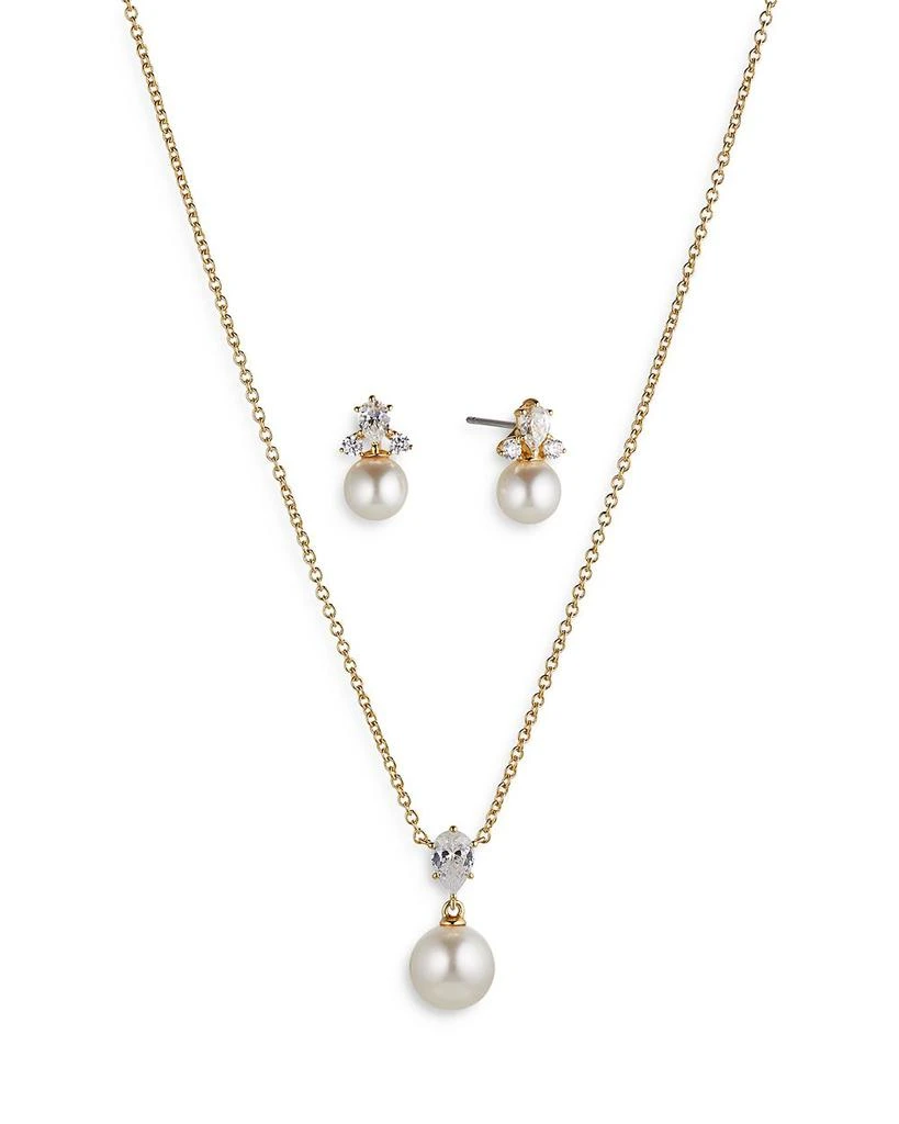 商品Nadri|Bridesmaids Cubic Zirconia & Imitation Pearl Drop Earrings & Pendant Necklace Set,价格¥484,第1张图片详细描述