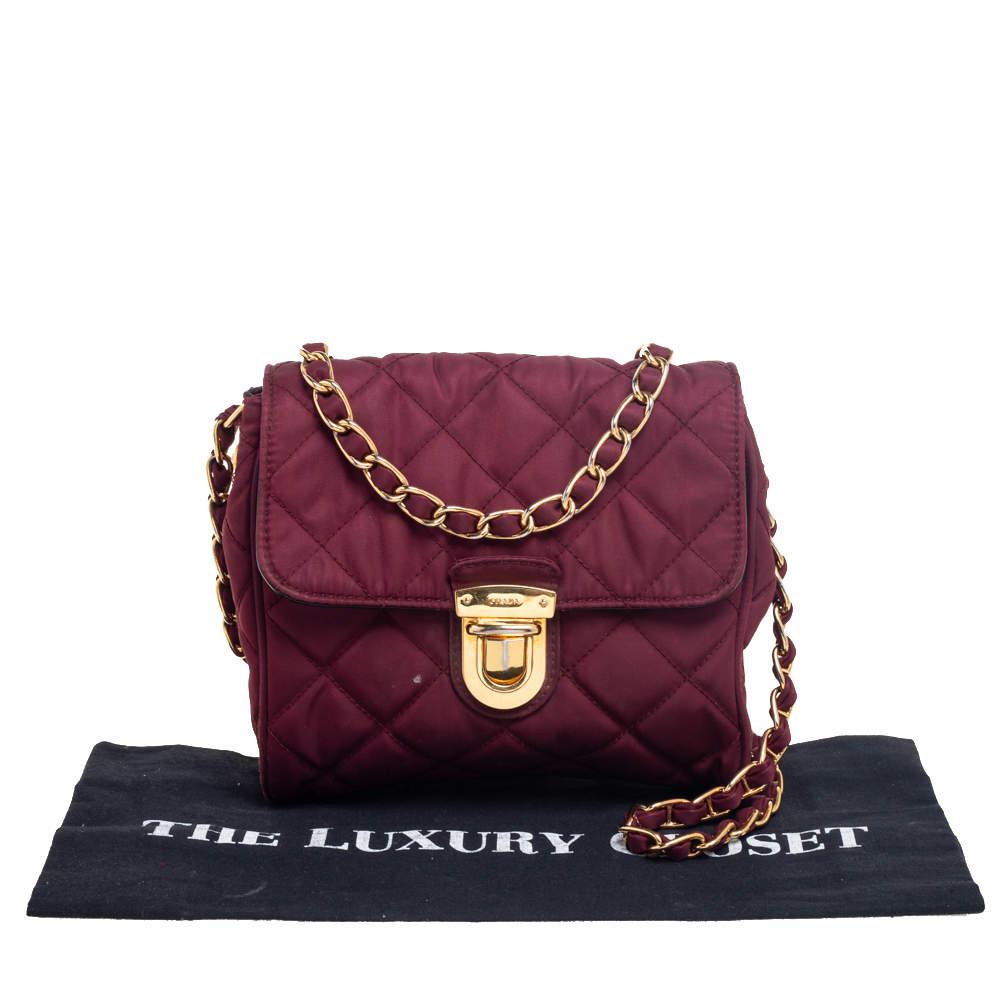 Prada Burgundy Quilted Satin Flap Chain Shoulder Bag商品第10张图片规格展示