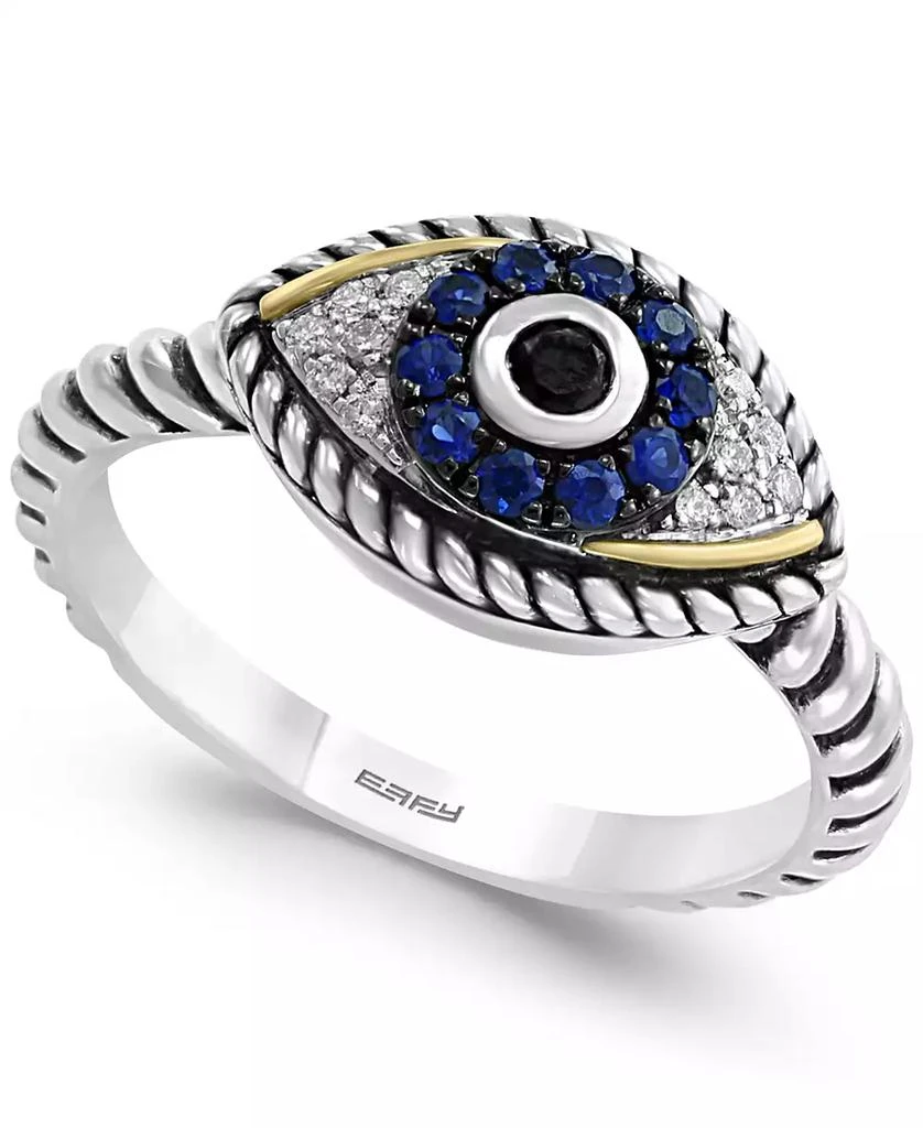 商品Effy|Sapphire (1/5 ct. t.w.) and Diamond (1/6 ct. t.w.) Evil Eye Ring in Sterling Silver & 18k Yellow Gold,价格¥1702,第1张图片