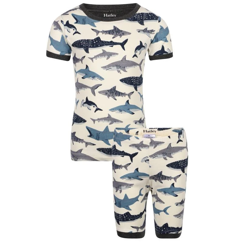 商品Hatley|Sharks print organic pajama st in off white,价格¥402,第1张图片