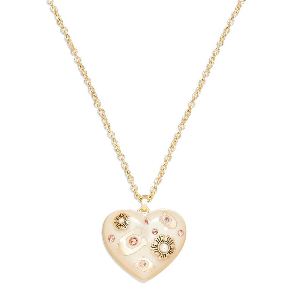 Faux Stone Signature Resin Heart Pendant Necklace商品第1张图片规格展示