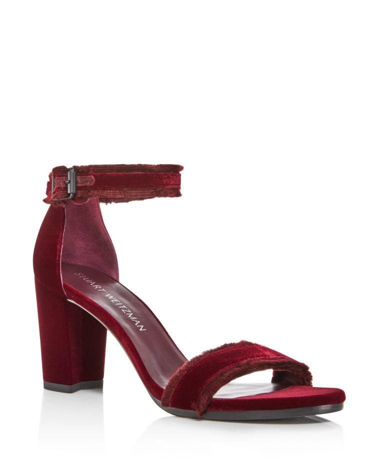 商品Stuart Weitzman|Frayed Velvet Ankle Strap High-Heel Sandals,价格¥2548,第1张图片