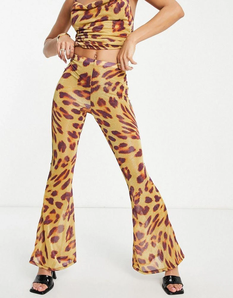 商品AsYou|ASYOU glitter mesh flare trousers co-ord in leopard print,价格¥128,第1张图片