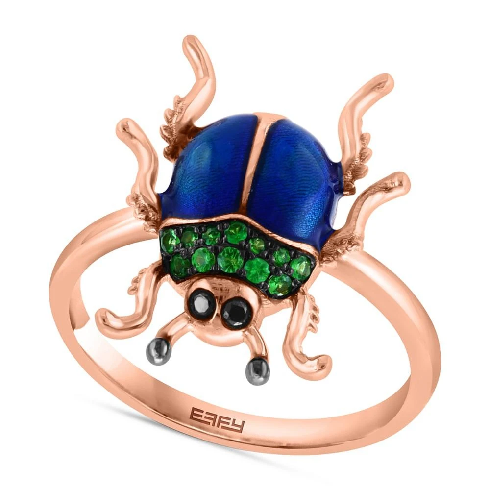商品Effy|EFFY® Tsavorite (1/6 ct. t.w.) & Black Diamond Accent Beetle Ring in Blue Enamel & 14k Rose Gold,价格¥13586,第1张图片