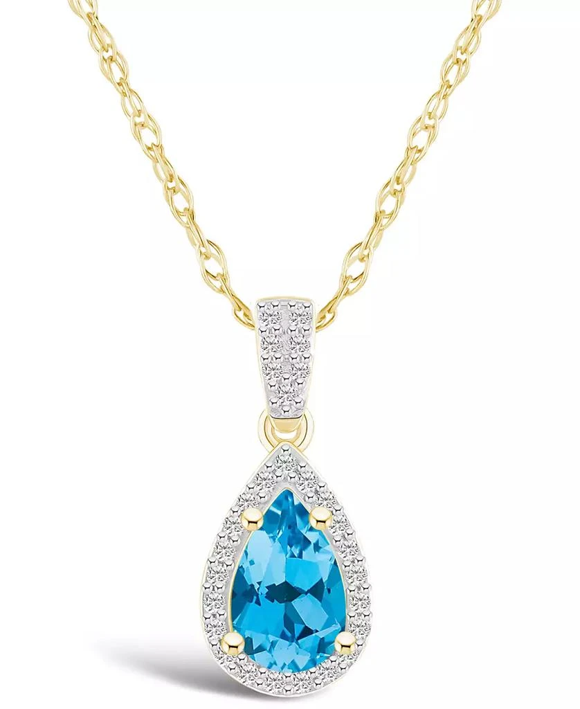 商品Macy's|Topaz (1-1/10 ct. t.w.) and Lab Grown Sapphire (1/6 ct. t.w.) Halo Pendant Necklace in 10K Yellow Gold,价格¥1497,第1张图片