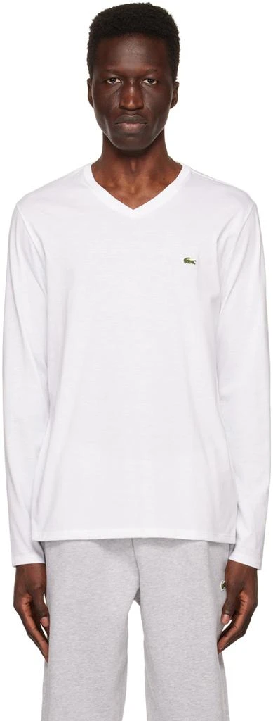 商品Lacoste|White V-Neck Long Sleeve T-Shirt,价格¥308,第1张图片