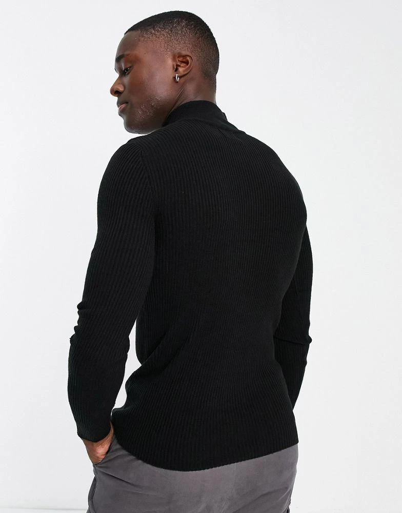 商品ASOS|ASOS DESIGN lightweight rib jumper with half zip in black,价格¥240,第2张图片详细描述