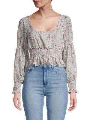 商品Lush|Smocked-Waist Floral Top,价格¥149,第1张图片