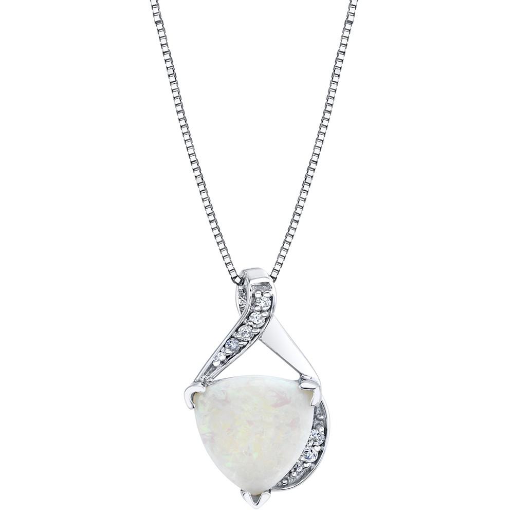 Opal (1-3/4 ct. t.w.) & Diamond (1/20 ct. t.w.) 18" Pendant Necklace in 14k White Gold商品第1张图片规格展示