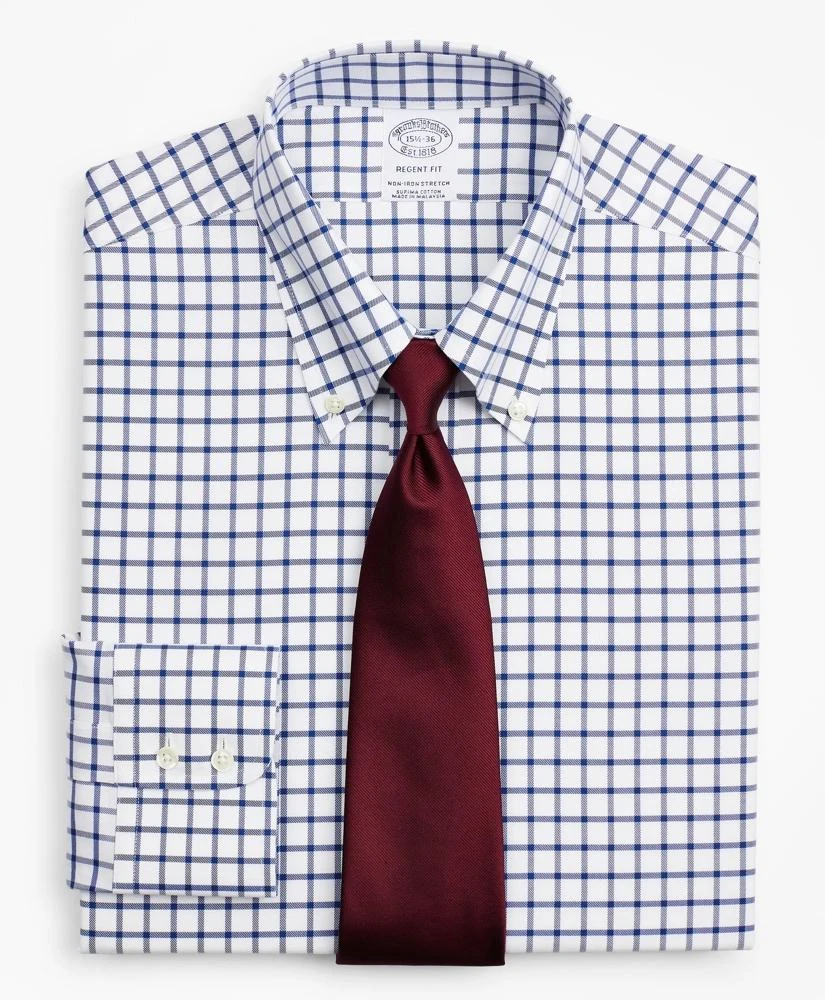 商品Brooks Brothers|Stretch Regent Regular-Fit Dress Shirt, Non-Iron Twill Button-Down Collar Grid Check,价格¥571,第1张图片