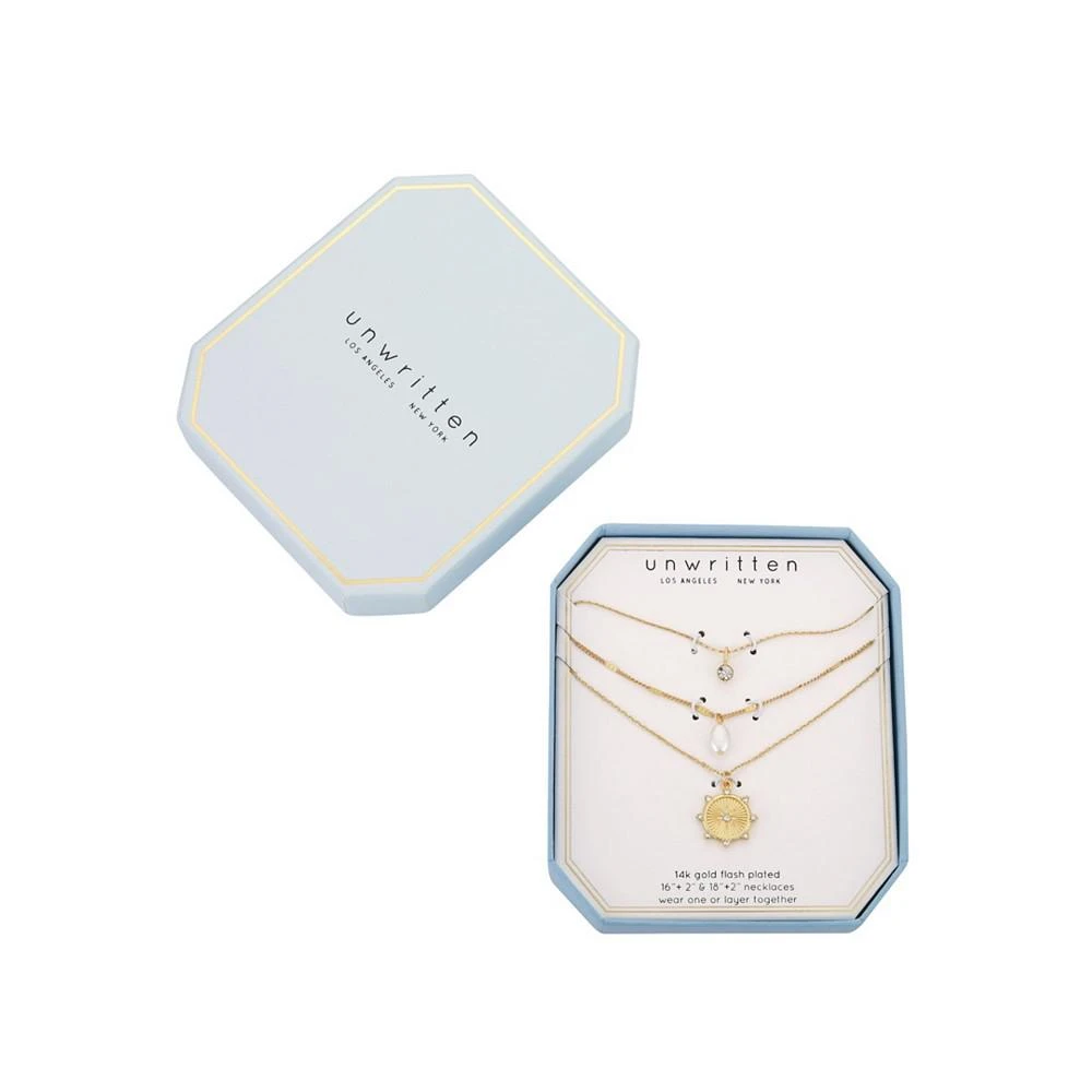 商品Unwritten|14K Gold Flash-Plated 3-Pieces Imitation Pearl and Genuine Crystal Layered Pendants Set,价格¥169,第2张图片详细描述