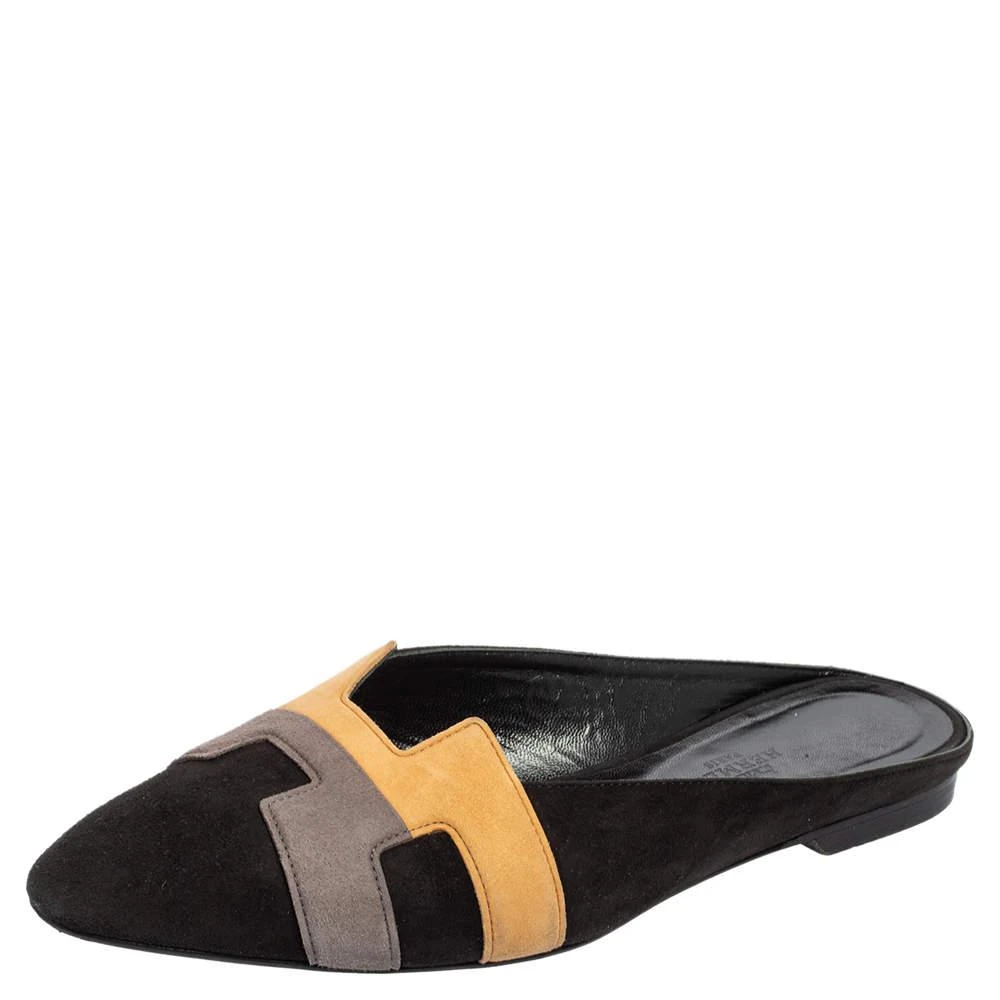 商品[二手商品] Hermes|Hermes Black/Beige Suede Roxane Mules Size 37.5,价格¥1509,第1张图片