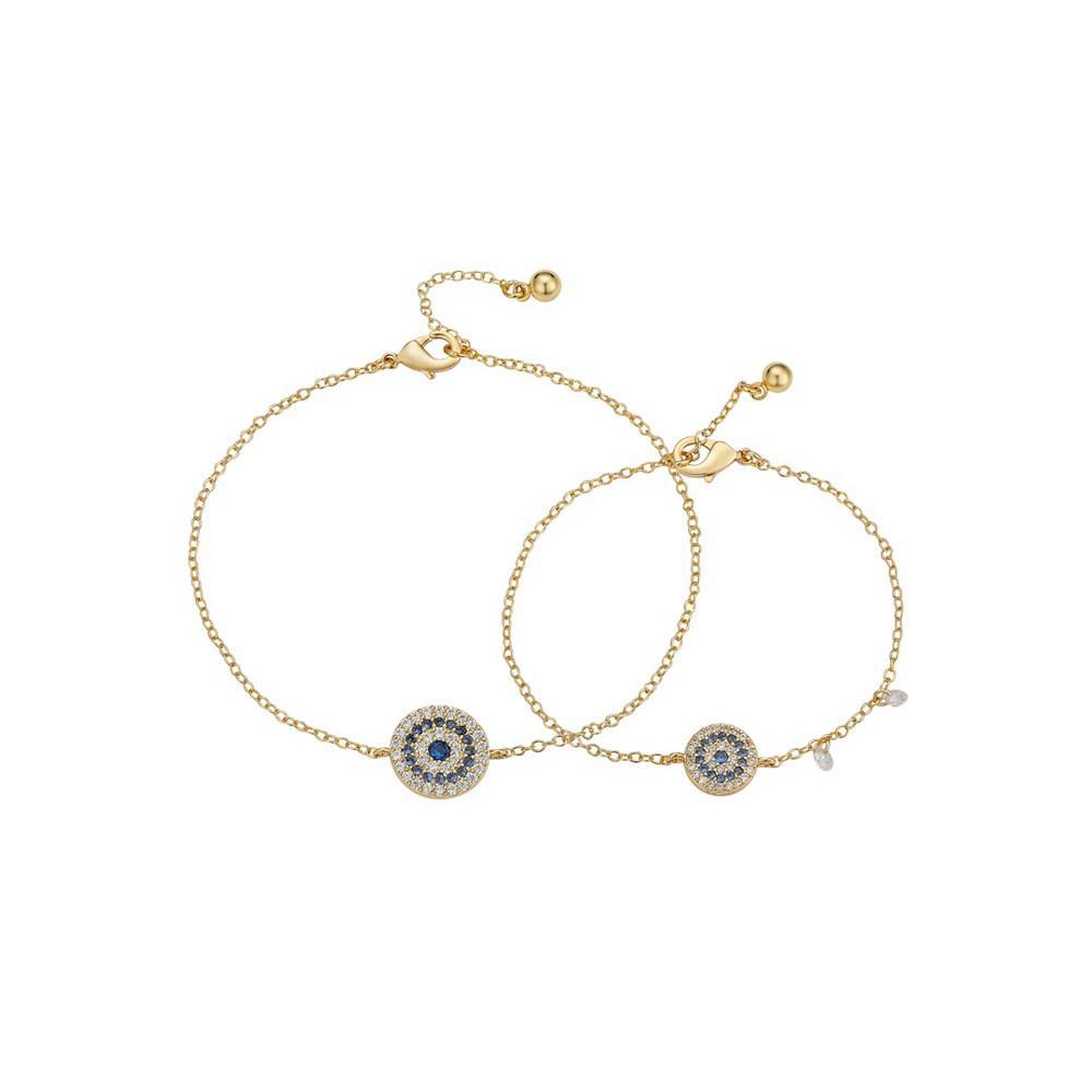 商品Unwritten|Cubic Zirconia Round Evil Eye Design Mother and Daughter Bracelet Set with Extender (0.01, 0.02 ct. t.w.) in 14K Gold Flash-Plated,价格¥133,第1张图片