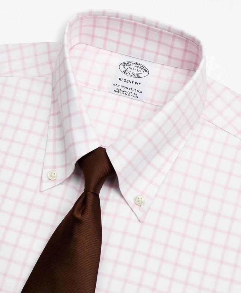 商品Brooks Brothers|Stretch Regent Regular-Fit Dress Shirt, Non-Iron Twill Button-Down Collar Grid Check,价格¥576,第2张图片详细描述