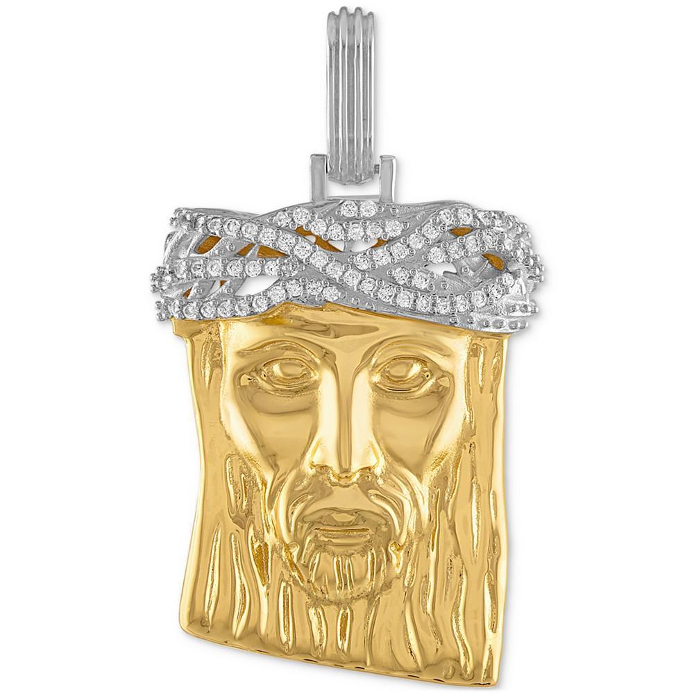 商品Esquire Men's Jewelry|Cubic Zirconia Jesus Portrait Pendant in Sterling Silver & 14k Gold-Plate, Created for Macy's,价格¥2576,第1张图片