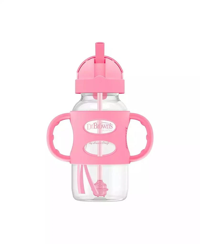 商品Dr. Browns|Baby Wide-Neck Sippy Straw Bottle with 100% Silicone Handles, 9oz, Pink,价格¥127,第1张图片