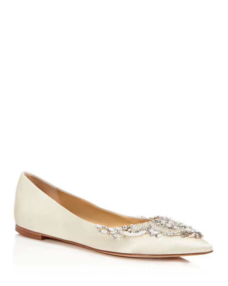 商品Badgley Mischka|Malena Satin Embellished Pointed Toe Flats ,价格¥583,第1张图片