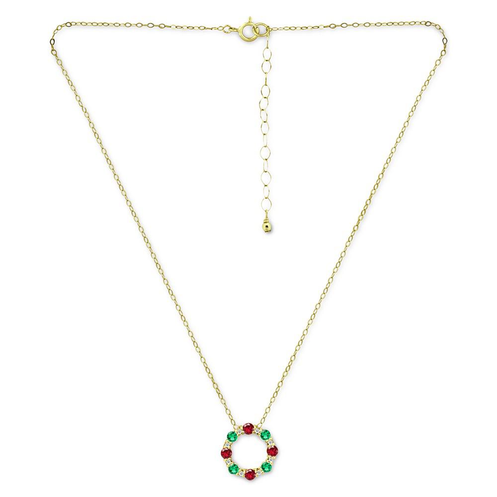 Multi-Stone Circle Wreath Pendant Necklace in 18k Gold-Plated Sterling Silver, 16" + 2" extender, Created for Macy's商品第3张图片规格展示