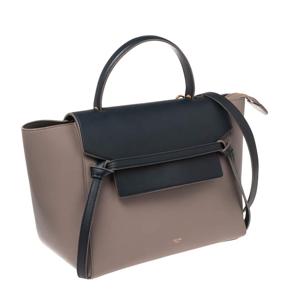 商品[二手商品] Celine|Celine Beige/Navy Blue Leather Mini Belt Top Handle Bag,价格¥12195,第5张图片详细描述