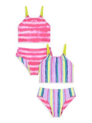 Little Girl's 2-Piece Reversible Tie-Dye Print Swimsuit商品第1张图片规格展示