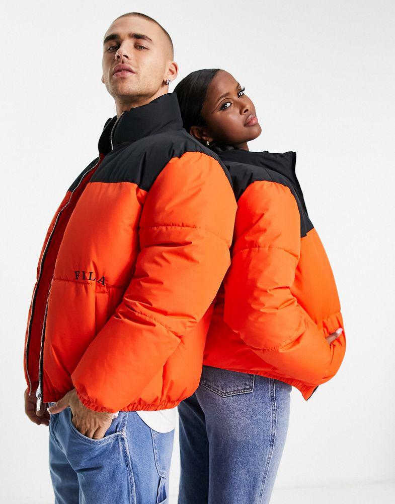 Fila colour blocked puffer jacket with logo in orange商品第2张图片规格展示