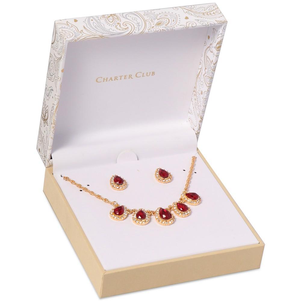 商品Charter Club|Gold-Tone Crystal Pear-Shape Halo Statement Necklace & Stud Earrings Set, Created for Macy's,价格¥187,第4张图片详细描述