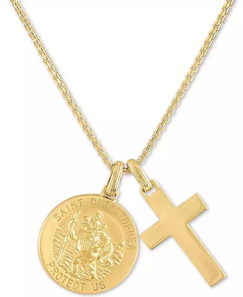 商品Esquire Men's Jewelry|St. Christopher & Cross 24" Pendant Necklace in 14k Gold-Plated Sterling Silver, Created for Macy's,价格¥1235,第1张图片