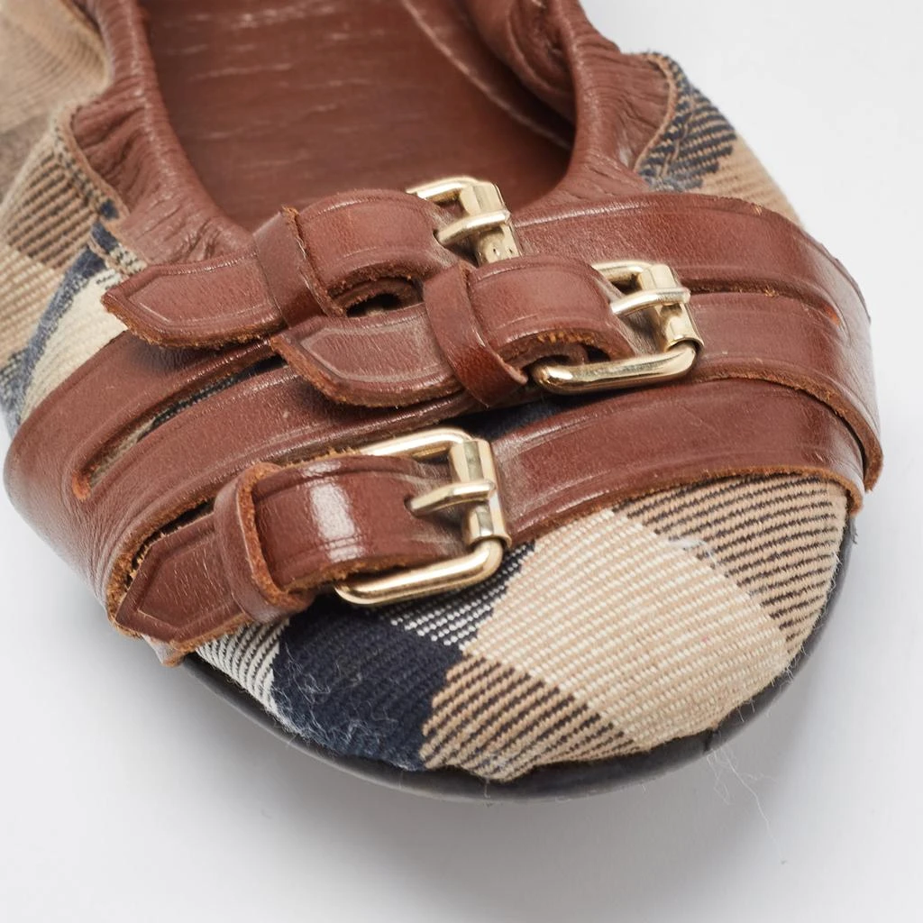 Burberry Tricolor Leather and House Check Canvas Buckle Detail Scrunch Ballet Flats Size 38 商品