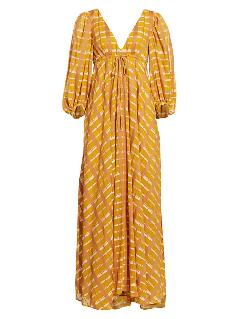 商品Staud|Amaretti Checker Puff-Sleeve Maxi Dress,价格¥777,第1张图片