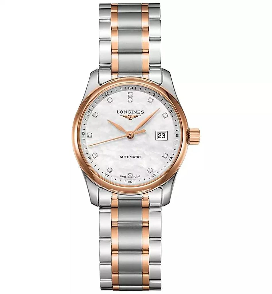 商品Longines|Women's Swiss Automatic Master Diamond (1/20 ct. t.w.) 18k Rose Gold & Stainless Steel Bracelet Watch 29mm,价格¥27189,第1张图片