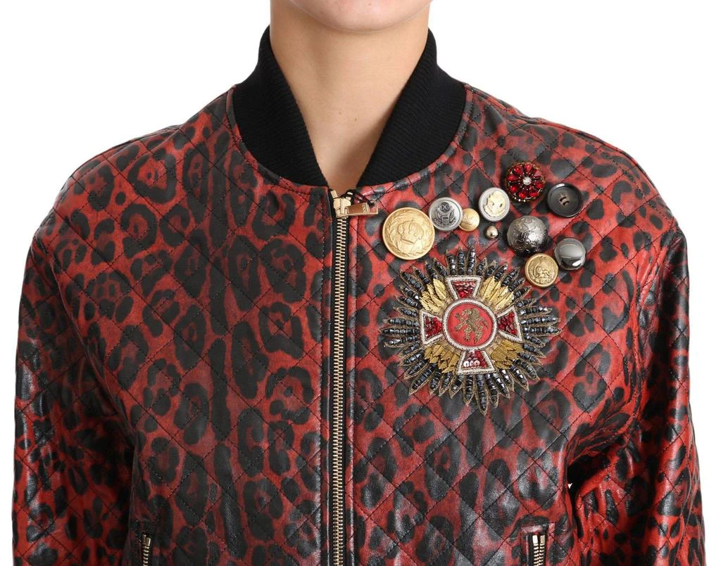 商品Dolce & Gabbana|Dolce & Gabbana  Red Leopard Button Crystal Leather Jacket,价格¥20070,第4张图片详细描述