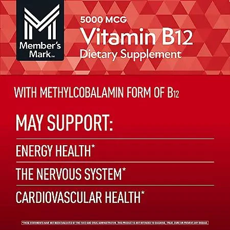 商品Member's Mark|Member’s Mark Vitamin B12 Quick Dissolve Tablets, 5000 mcg, Cherry, 300 ct.,价格¥116,第4张图片详细描述